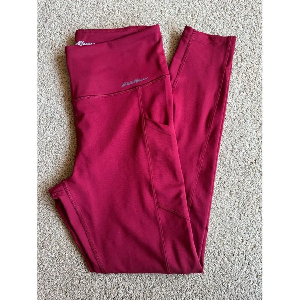 Eddie Bauer Trail Leggings Red High Rise Pocket Activewear Women’s Small